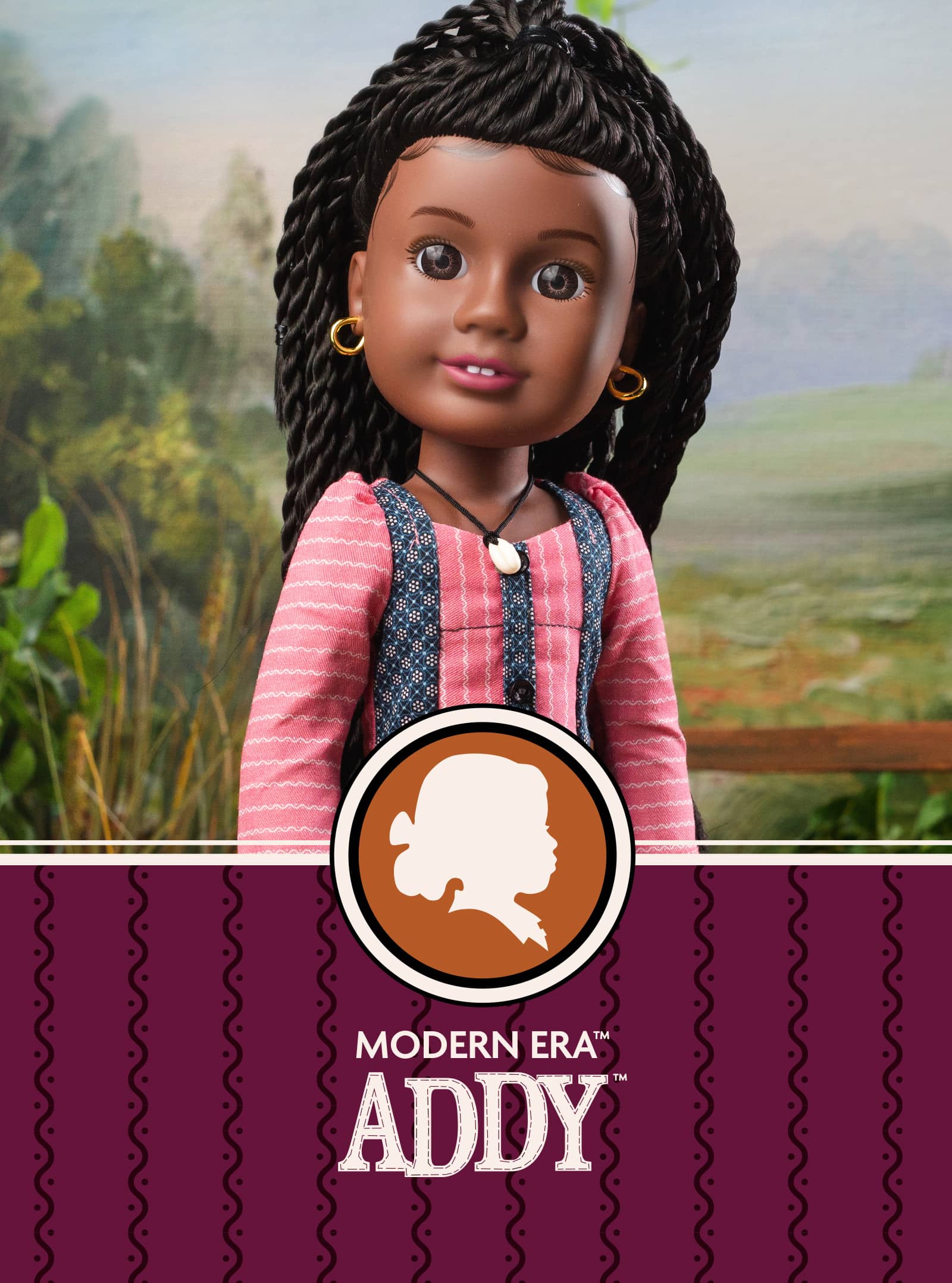 Image of the Modern Era American Girl Addy doll with text 'Modern Era Addt'.
