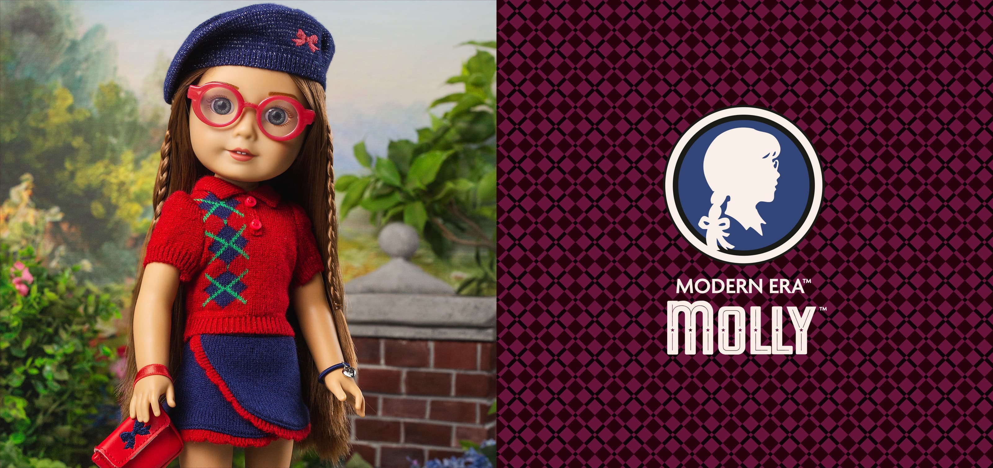 Image of the Modern Era American Girl Molly doll with text 'Modern Era Molly'.