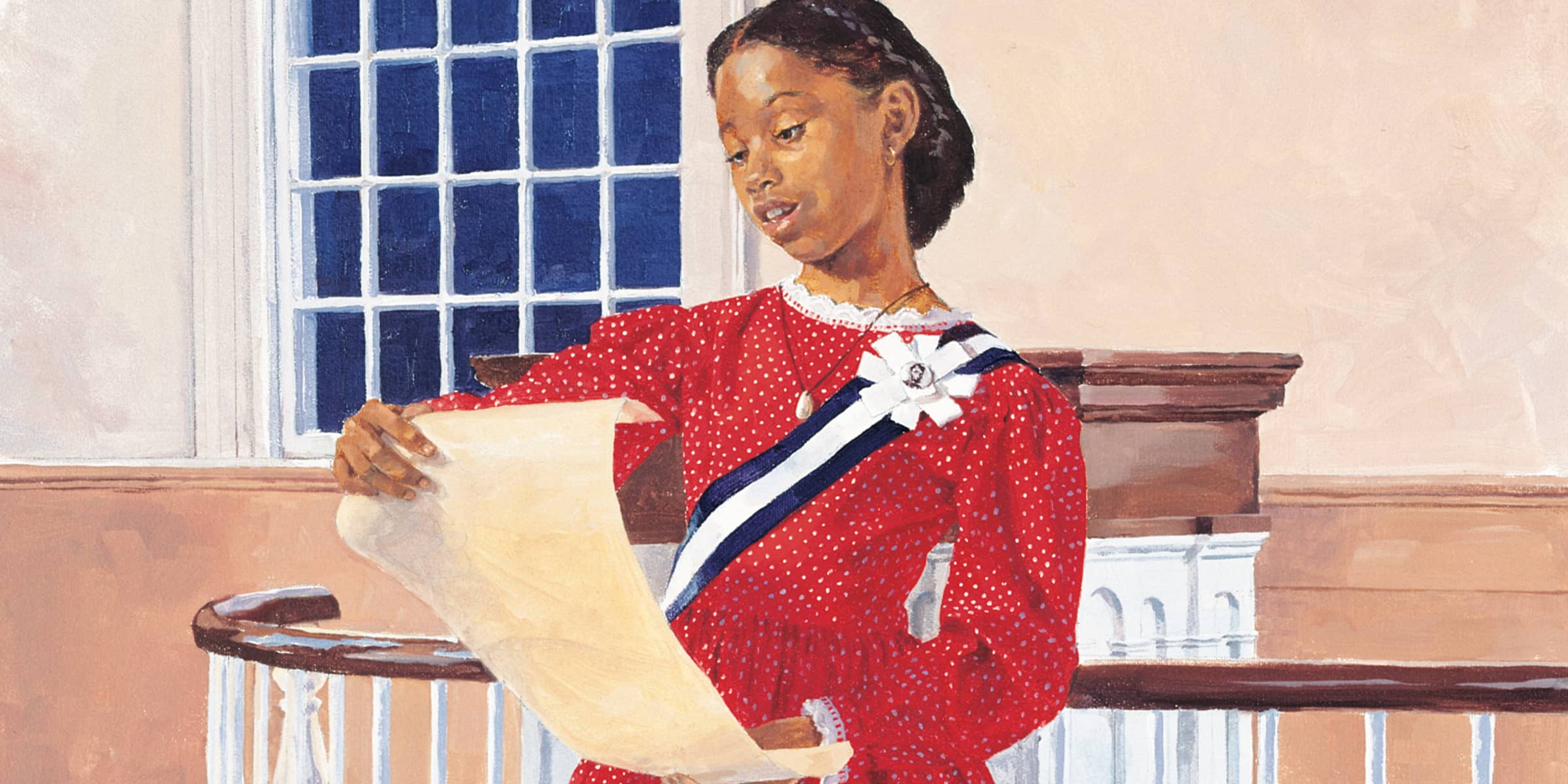 Illustrated image of Addy Walker reading at school