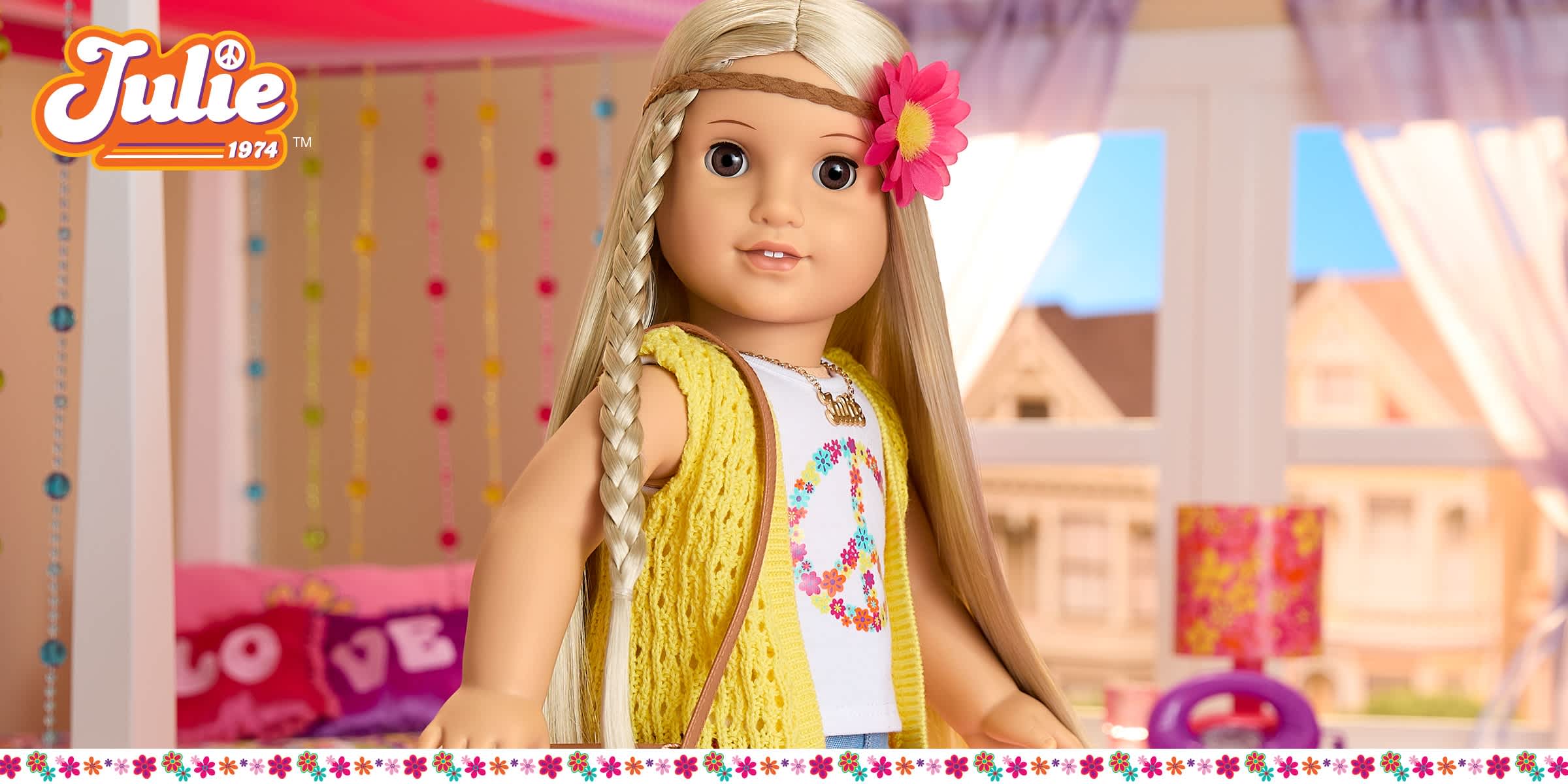 Julie Albright doll standing in her bedroom