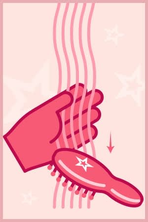 Illustrated hand with brush at bottom of hair